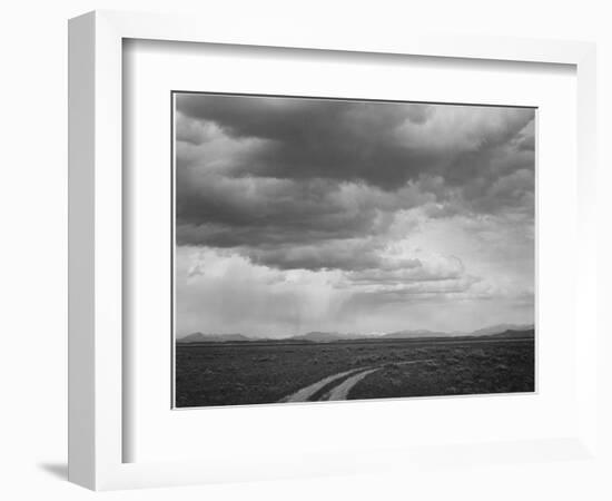 Roadway Low Horizon Mountains Clouded Sky "Near (Grand) Teton National Park" 1933-1942-Ansel Adams-Framed Premium Giclee Print