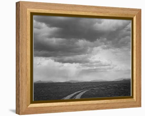 Roadway Low Horizon Mountains Clouded Sky "Near (Grand) Teton National Park" 1933-1942-Ansel Adams-Framed Stretched Canvas