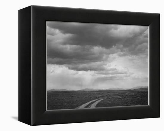 Roadway Low Horizon Mountains Clouded Sky "Near (Grand) Teton National Park" 1933-1942-Ansel Adams-Framed Stretched Canvas