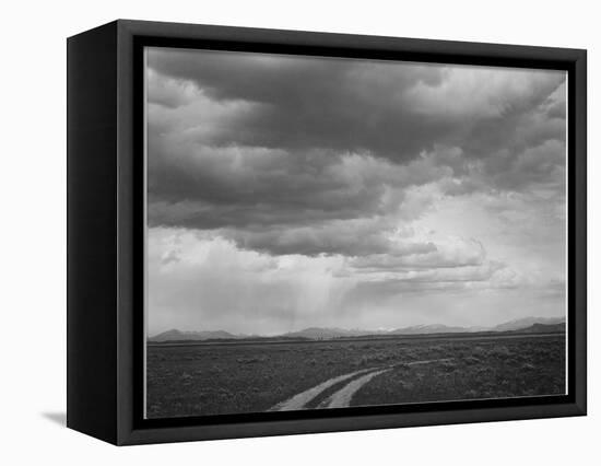 Roadway Low Horizon Mountains Clouded Sky "Near (Grand) Teton National Park" 1933-1942-Ansel Adams-Framed Stretched Canvas