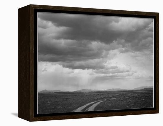 Roadway Low Horizon Mountains Clouded Sky "Near (Grand) Teton National Park" 1933-1942-Ansel Adams-Framed Stretched Canvas