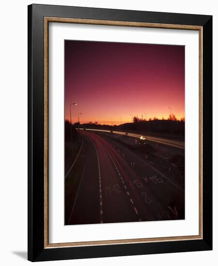 Roadworks and Lane Closures on the M5 Motorway at Dusk, Near Birmingham, West Midlands, England, UK-Ian Egner-Framed Photographic Print