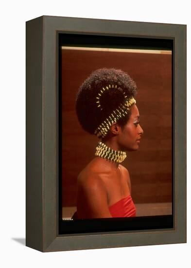 Roanne Nesbitt Modeling Afro Wig and African Inspired Necklace and Headdress-Yale Joel-Framed Premier Image Canvas