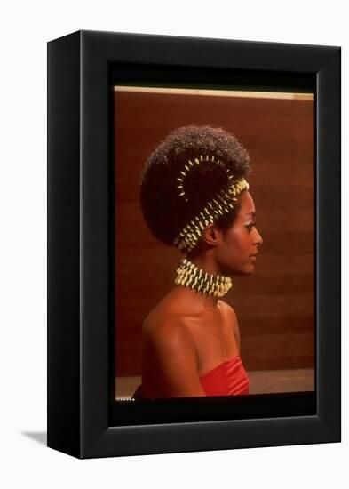 Roanne Nesbitt Modeling Afro Wig and African Inspired Necklace and Headdress-Yale Joel-Framed Premier Image Canvas