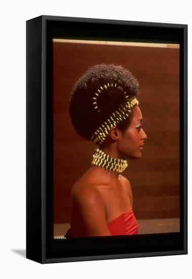 Roanne Nesbitt Modeling Afro Wig and African Inspired Necklace and Headdress-Yale Joel-Framed Premier Image Canvas