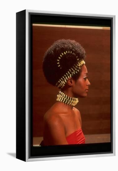 Roanne Nesbitt Modeling Afro Wig and African Inspired Necklace and Headdress-Yale Joel-Framed Premier Image Canvas