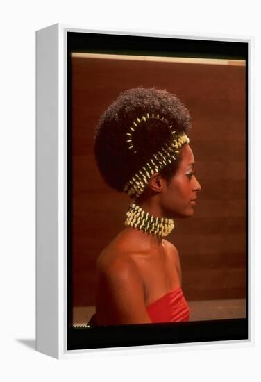 Roanne Nesbitt Modeling Afro Wig and African Inspired Necklace and Headdress-Yale Joel-Framed Premier Image Canvas