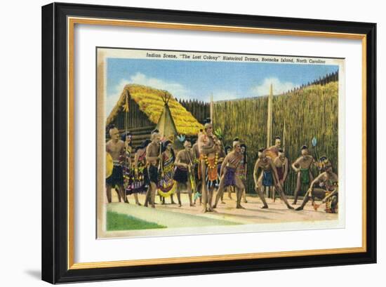 Roanoke Island, North Carolina - The Lost Colony Replication, Indian Scenes-Lantern Press-Framed Art Print