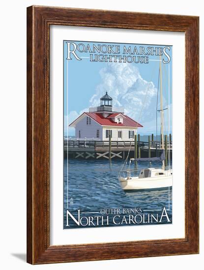 Roanoke Marshes Lighthouse - Outer Banks, North Carolina-Lantern Press-Framed Art Print