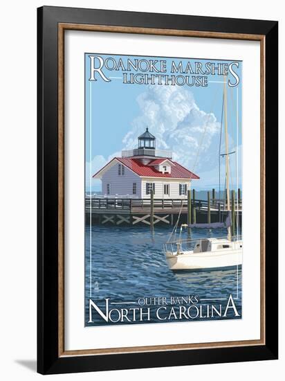 Roanoke Marshes Lighthouse - Outer Banks, North Carolina-Lantern Press-Framed Art Print