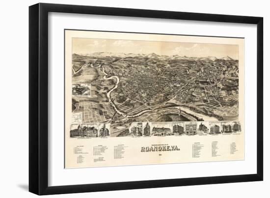 Roanoke, Virginia - Panoramic Map-Lantern Press-Framed Art Print