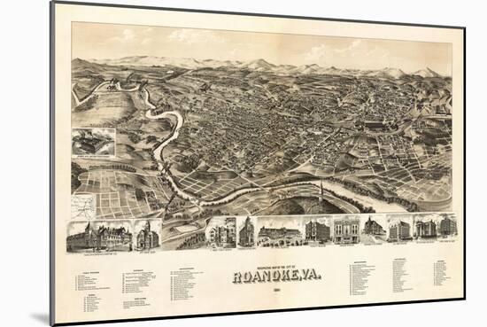 Roanoke, Virginia - Panoramic Map-Lantern Press-Mounted Art Print