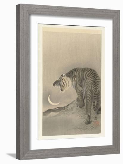 Roaring Tiger, 1900-35 (Colour Woodcut)-Ohara Koson-Framed Giclee Print