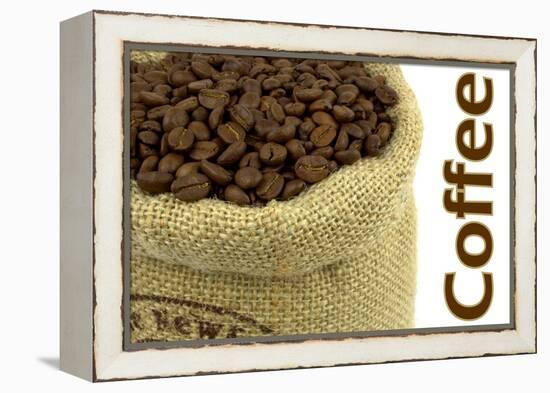 Roasted Coffee Beans In A Natural Bag And Sample Text-Hayati Kayhan-Framed Stretched Canvas