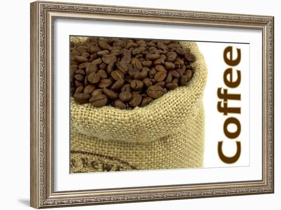 Roasted Coffee Beans In A Natural Bag And Sample Text-Hayati Kayhan-Framed Art Print