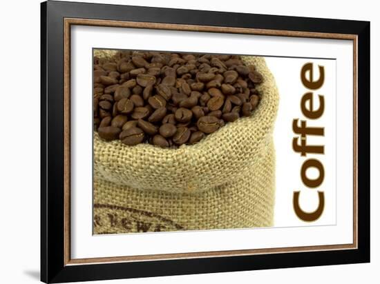 Roasted Coffee Beans In A Natural Bag And Sample Text-Hayati Kayhan-Framed Art Print