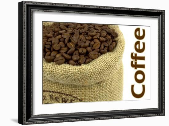 Roasted Coffee Beans In A Natural Bag And Sample Text-Hayati Kayhan-Framed Art Print