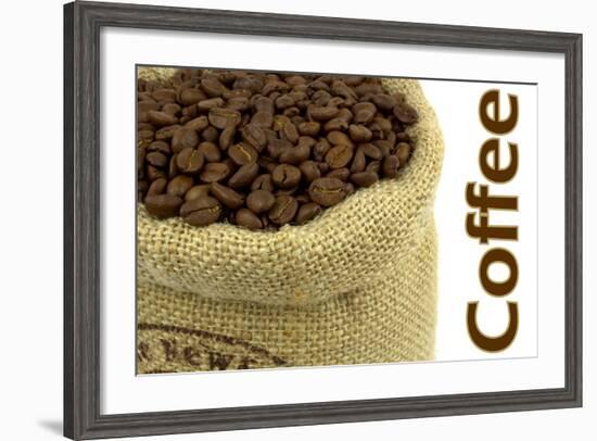 Roasted Coffee Beans In A Natural Bag And Sample Text-Hayati Kayhan-Framed Art Print