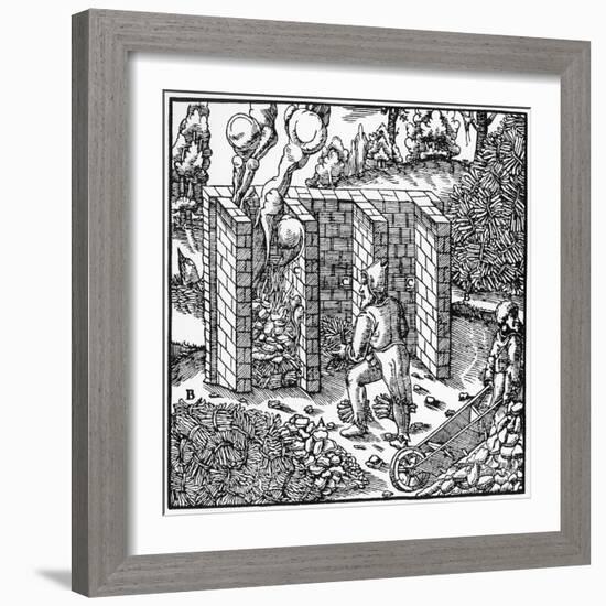 Roasting Copper Ore in a Furnace at C, 1556-null-Framed Giclee Print