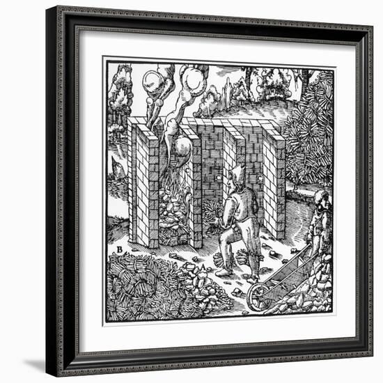 Roasting Copper Ore in a Furnace at C, 1556-null-Framed Giclee Print