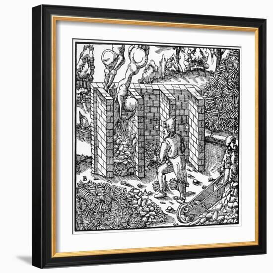 Roasting Copper Ore in a Furnace at C, 1556-null-Framed Giclee Print