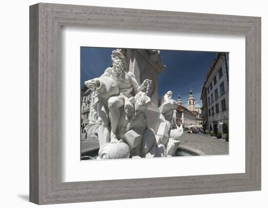 Robba fountain in Town Square and the Cathedral of St. Nicholas in the background, Ljubjlana, Slove-Sergio Pitamitz-Framed Photographic Print