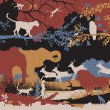 Editable Silhouette of a Herd of Deer and Reflection-Robert Adrian Hillman-Art Print