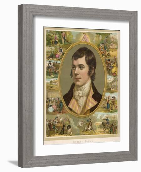 Robert Burns Scottish National Poet Portrait Surrounded by His Creations-null-Framed Photographic Print