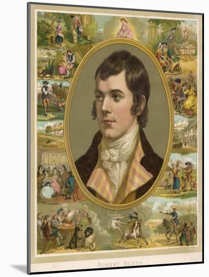 Robert Burns Scottish National Poet Portrait Surrounded by His Creations-null-Mounted Photographic Print