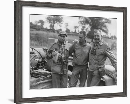 Robert Capa (Left) and Ernest Hemingway (Right) with their Driver U.S. Army Driver-null-Framed Photo