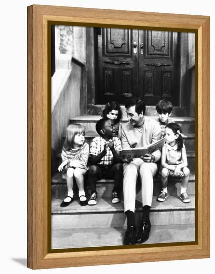 Robert Emmet Mcgrath, as Character Bob Johnson, Reading to Children on Seseme Street, 1970-null-Framed Stretched Canvas