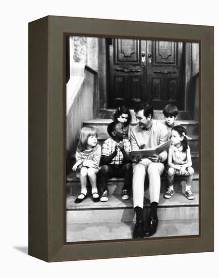 Robert Emmet Mcgrath, as Character Bob Johnson, Reading to Children on Seseme Street, 1970-null-Framed Stretched Canvas