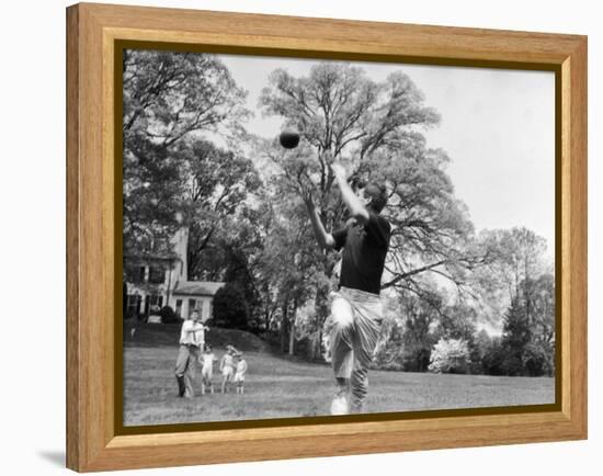 Robert F Kennedy and Family Outside Playing Football with His Brother Senator John F. Kennedy-Paul Schutzer-Framed Premier Image Canvas