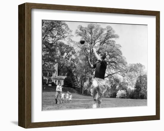 Robert F Kennedy and Family Outside Playing Football with His Brother Senator John F. Kennedy-Paul Schutzer-Framed Photographic Print