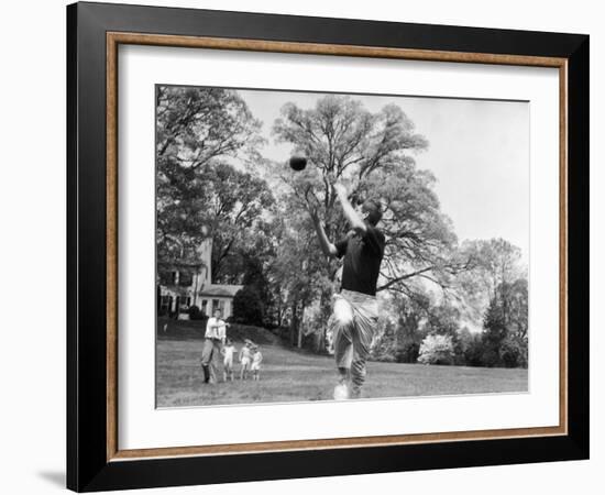 Robert F Kennedy and Family Outside Playing Football with His Brother Senator John F. Kennedy-Paul Schutzer-Framed Photographic Print