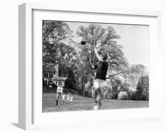 Robert F Kennedy and Family Outside Playing Football with His Brother Senator John F. Kennedy-Paul Schutzer-Framed Photographic Print