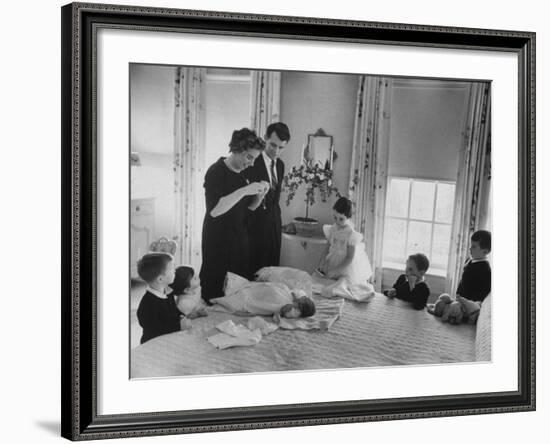 Robert F. Kennedy and His Wife Preparing Son Michael, for Baptism-Ed Clark-Framed Photographic Print