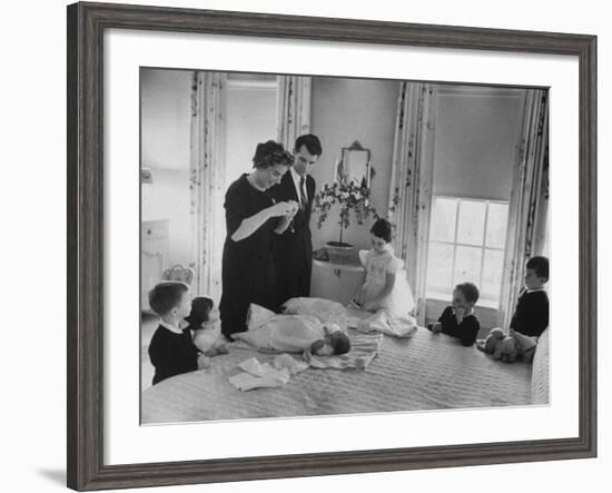 Robert F. Kennedy and His Wife Preparing Son Michael, for Baptism-Ed Clark-Framed Photographic Print