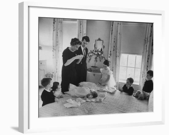 Robert F. Kennedy and His Wife Preparing Son Michael, for Baptism-Ed Clark-Framed Photographic Print