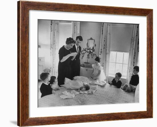 Robert F. Kennedy and His Wife Preparing Son Michael, for Baptism-Ed Clark-Framed Photographic Print