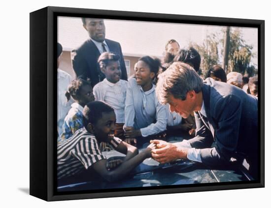 Robert F. Kennedy Meeting with Some African American Kids During Political Campaign-Bill Eppridge-Framed Premier Image Canvas