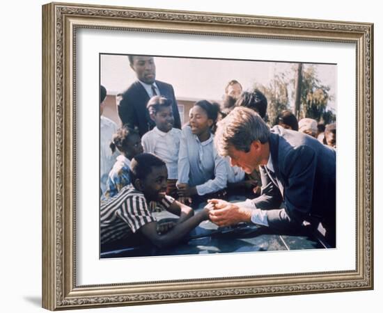 Robert F. Kennedy Meeting with Some African American Kids During Political Campaign-Bill Eppridge-Framed Photographic Print