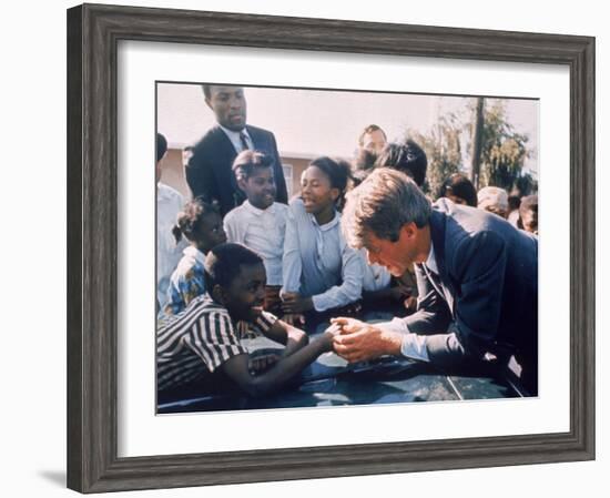 Robert F. Kennedy Meeting with Some African American Kids During Political Campaign-Bill Eppridge-Framed Photographic Print