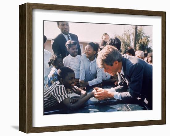 Robert F. Kennedy Meeting with Some African American Kids During Political Campaign-Bill Eppridge-Framed Photographic Print