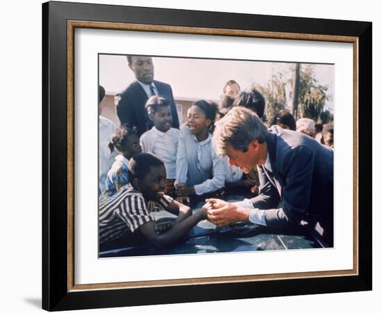 Robert F. Kennedy Meeting with Some African American Kids During Political Campaign-Bill Eppridge-Framed Photographic Print