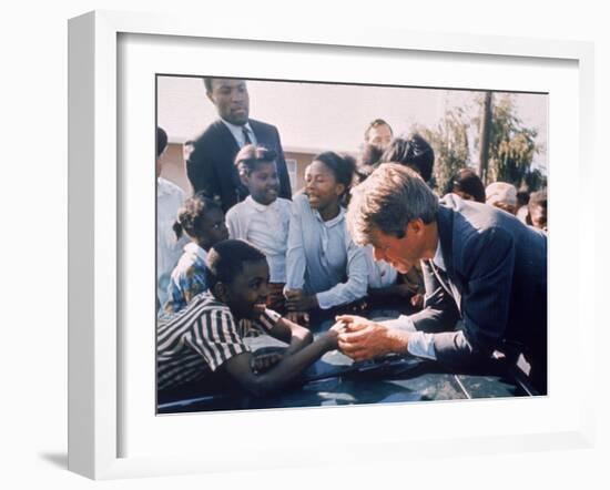 Robert F. Kennedy Meeting with Some African American Kids During Political Campaign-Bill Eppridge-Framed Photographic Print