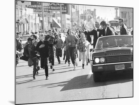 Robert F. Kennedy Riding Down Street in Convertible on His Campaign-Bill Eppridge-Mounted Premium Photographic Print