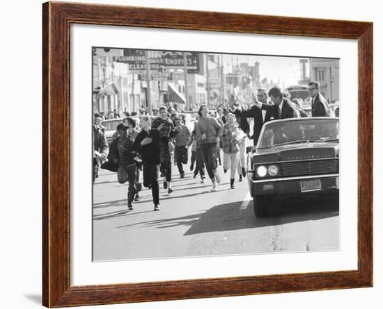 Robert F. Kennedy Riding Down Street in Convertible on His Campaign-Bill Eppridge-Framed Premium Photographic Print