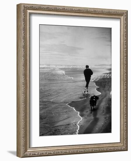 Robert F. Kennedy Running on the Beach with His Dog Freckles-Bill Eppridge-Framed Photographic Print