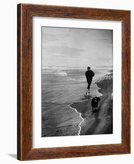 Robert F. Kennedy Running on the Beach with His Dog Freckles-Bill Eppridge-Framed Photographic Print